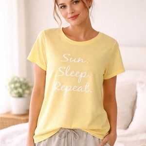 NWT 100% Cotton Yellow Graphic Tee "Sun. Sleep. Repeat."